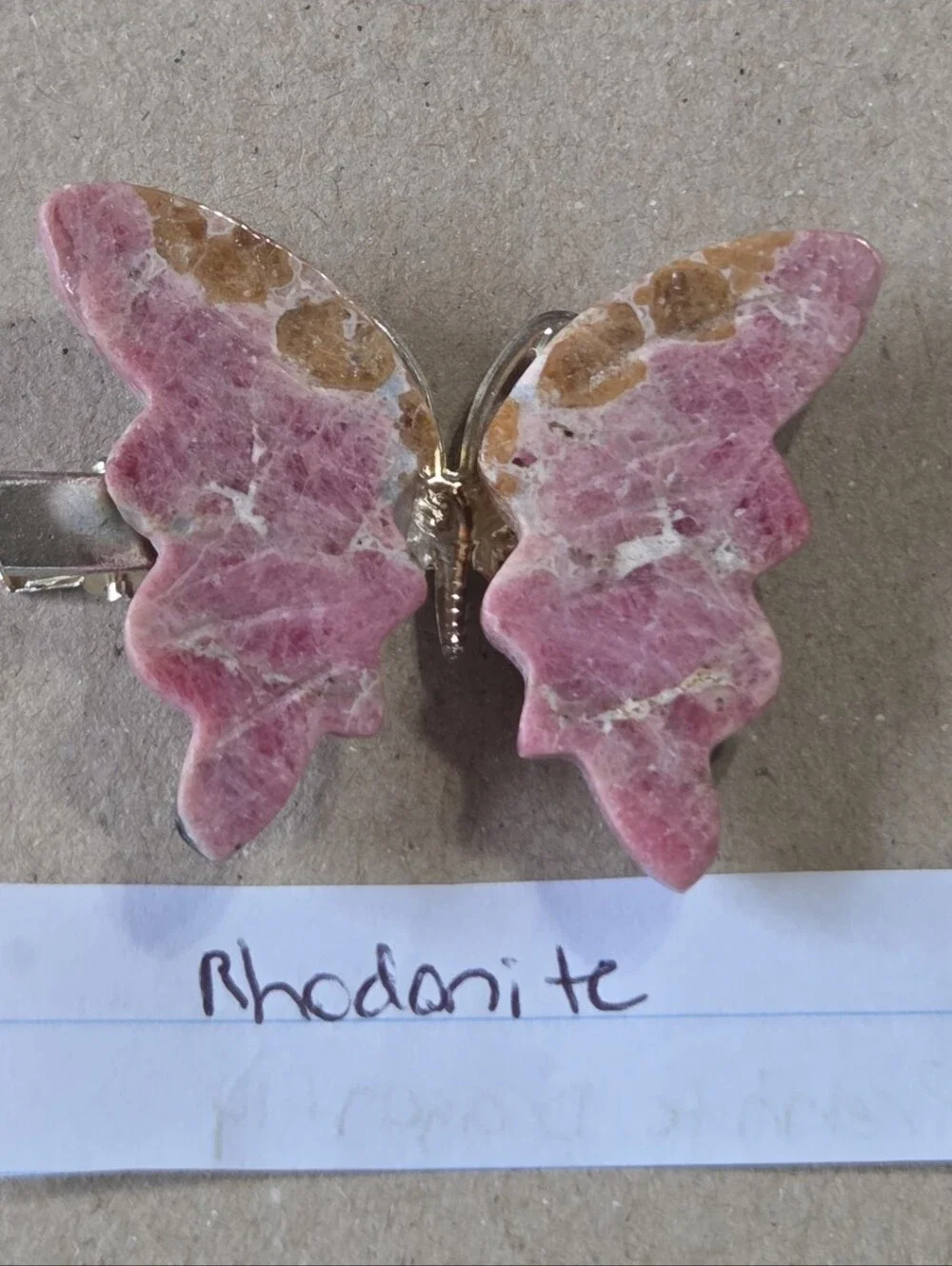 Rhodonite Butterfly Clip-Brooch-Hair Accessory-Decor-Carving